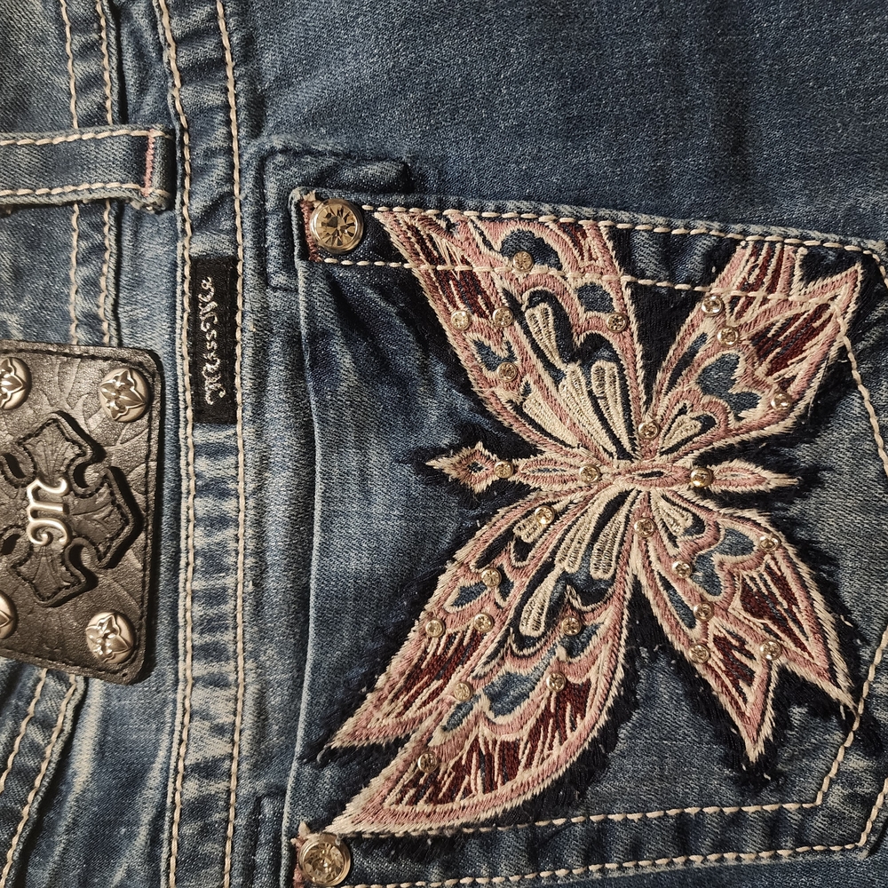 Miss Me Denim Jeans with Pink Butterfly Embroidery